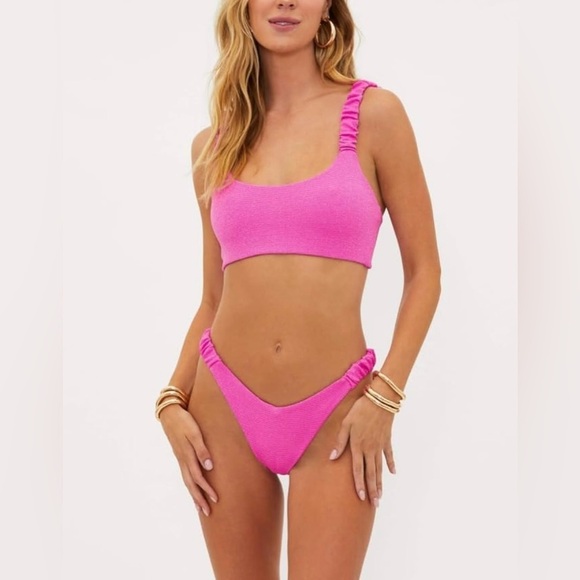 Beach Riot Top and Cheeky High Rise Swim Bottom in Pink Petal Scrunch - Picture 1 of 6